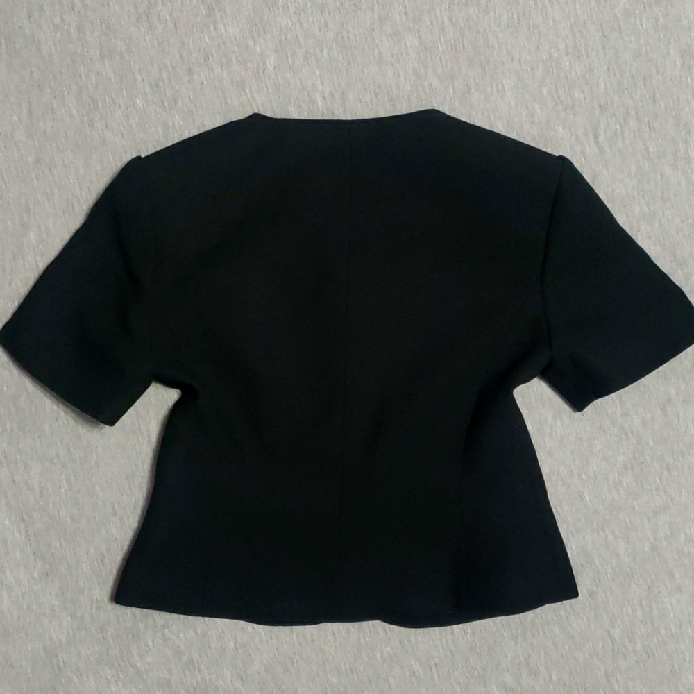 Vintage KASPER Ladies Formal Black Button Up Short Sleeved Fitted Blazer Blouse - Picture 2 of 7